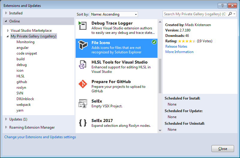 The VS-Gallery running inside of Visual Studio's Extension Manager