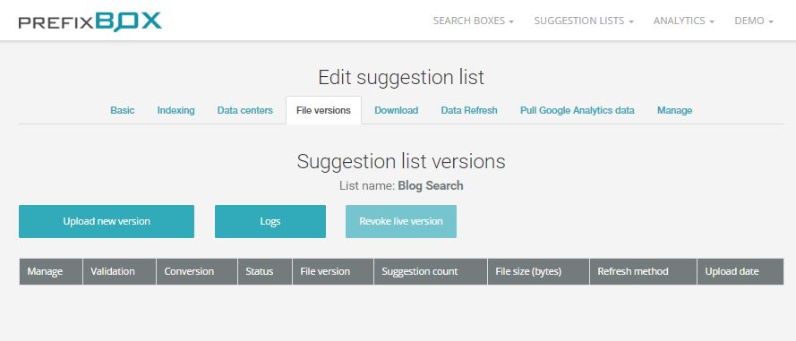 Immediately upload your prefixbox.csv to populate the suggestion list