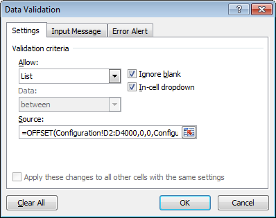 Data Validation using the OFFSET function