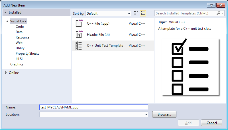 A custom item template in the <i>Add New Item</i> dialog