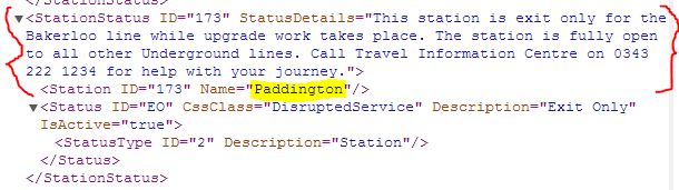 TrackerNet results for Paddington station